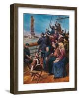 Jewish Immigrants on Ship near Statue of Liberty-null-Framed Giclee Print