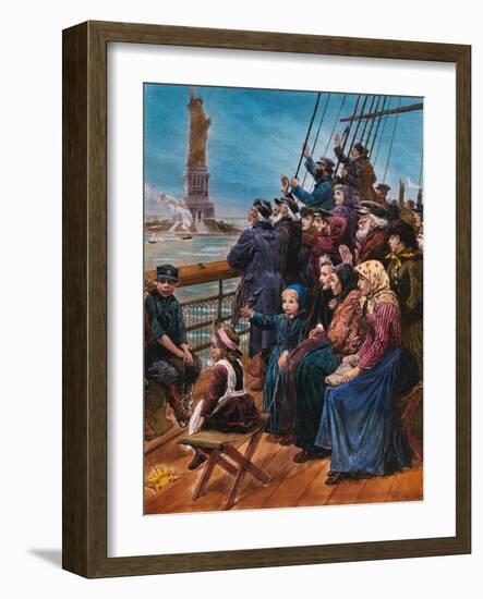 Jewish Immigrants on Ship near Statue of Liberty-null-Framed Giclee Print