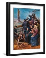 Jewish Immigrants on Ship near Statue of Liberty-null-Framed Giclee Print