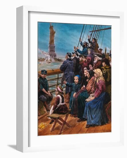 Jewish Immigrants on Ship near Statue of Liberty-null-Framed Giclee Print