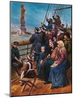 Jewish Immigrants on Ship near Statue of Liberty-null-Mounted Giclee Print