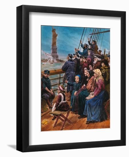 Jewish Immigrants on Ship near Statue of Liberty-null-Framed Giclee Print