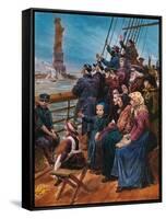 Jewish Immigrants on Ship near Statue of Liberty-null-Framed Stretched Canvas
