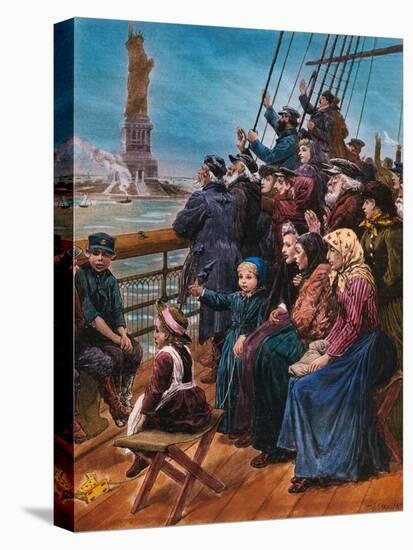 Jewish Immigrants on Ship near Statue of Liberty-null-Stretched Canvas