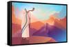 Jewish Man Blowing the Shofar Ram's Horn on a Beautiful Mountain and Cloudscape Background-rudall30-Framed Stretched Canvas