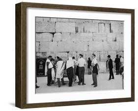 Jewish Men in Various Modes of Traditional Dress at the Wailing Wall in Jerusalem-null-Framed Premium Photographic Print