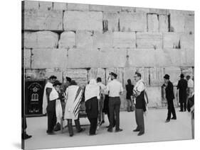 Jewish Men in Various Modes of Traditional Dress at the Wailing Wall in Jerusalem-null-Stretched Canvas