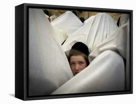 Jewish Men Participate in a Blessing During the Jewish Holiday of Passover at the Western Wall-null-Framed Stretched Canvas