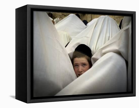 Jewish Men Participate in a Blessing During the Jewish Holiday of Passover at the Western Wall-null-Framed Stretched Canvas