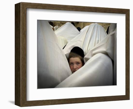 Jewish Men Participate in a Blessing During the Jewish Holiday of Passover at the Western Wall-null-Framed Photographic Print