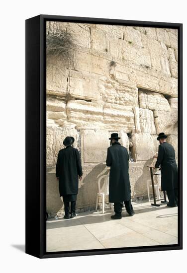 Jewish Orthodox Men Pray at Western Wall, Jerusalem, Israel-David Noyes-Framed Stretched Canvas