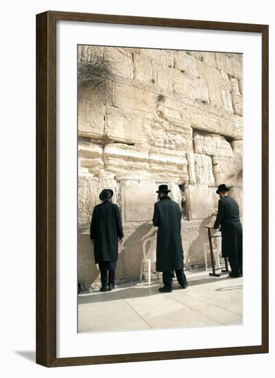 Jewish Orthodox Men Pray at Western Wall, Jerusalem, Israel-David Noyes-Framed Photographic Print