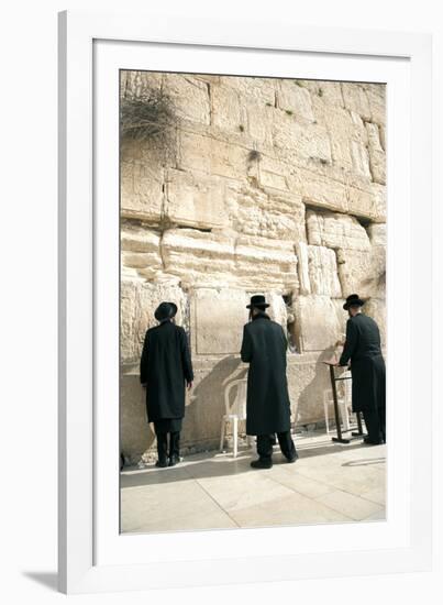 Jewish Orthodox Men Pray at Western Wall, Jerusalem, Israel-David Noyes-Framed Photographic Print