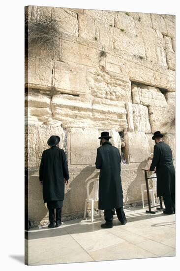 Jewish Orthodox Men Pray at Western Wall, Jerusalem, Israel-David Noyes-Stretched Canvas