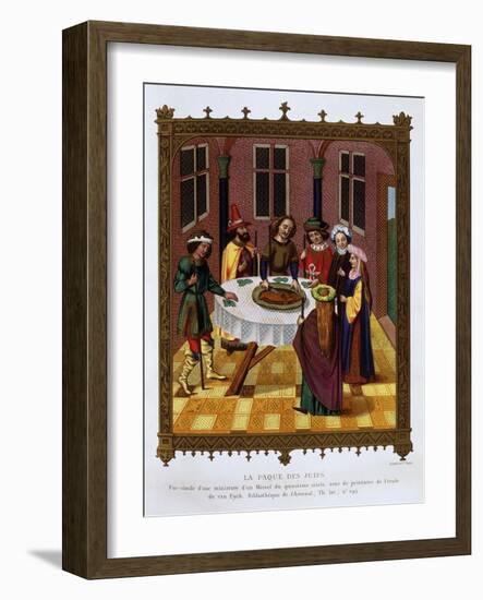 Jewish Passover Ceremony, from 15th century Missal, Manuscript Attributed to School of Van Eyck-null-Framed Giclee Print