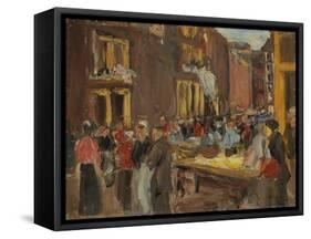Jewish Quarter in Amsterdam; Judengasse in Amsterdam, Ecke Jodenbreestraat, 1905 (Oil on Board)-Max Liebermann-Framed Stretched Canvas