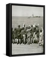 Jewish Refugee Children Waving at the Statue of Liberty from Ocean Liner, 1939-null-Framed Stretched Canvas