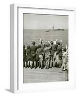 Jewish Refugee Children Waving at the Statue of Liberty from Ocean Liner, 1939-null-Framed Photo