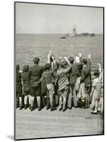 Jewish Refugee Children Waving at the Statue of Liberty from Ocean Liner, 1939-null-Mounted Photo