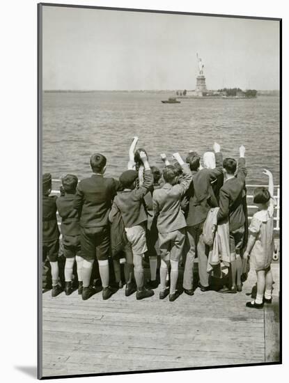 Jewish Refugee Children Waving at the Statue of Liberty from Ocean Liner, 1939-null-Mounted Photo