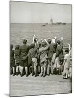 Jewish Refugee Children Waving at the Statue of Liberty from Ocean Liner, 1939-null-Mounted Photo