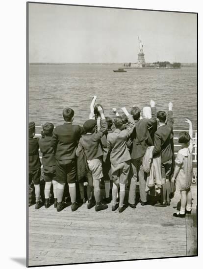 Jewish Refugee Children Waving at the Statue of Liberty from Ocean Liner, 1939-null-Mounted Photo