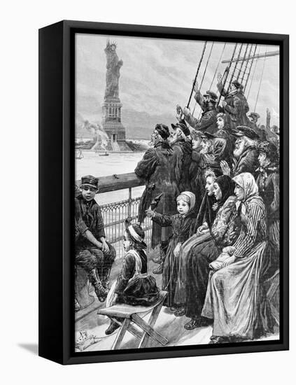 Jewish Refugees Pass Statue of Liberty-null-Framed Stretched Canvas