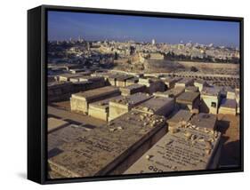 Jewish Tombs in the Mount of Olives Cemetery, with the Old City Beyond, Jerusalem, Israel-Eitan Simanor-Framed Stretched Canvas