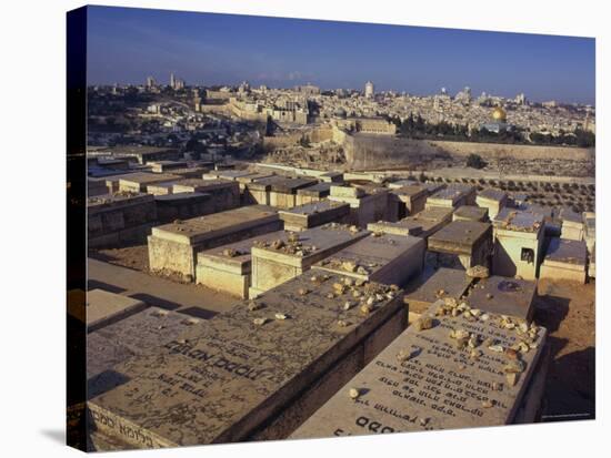 Jewish Tombs in the Mount of Olives Cemetery, with the Old City Beyond, Jerusalem, Israel-Eitan Simanor-Stretched Canvas