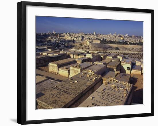 Jewish Tombs in the Mount of Olives Cemetery, with the Old City Beyond, Jerusalem, Israel-Eitan Simanor-Framed Photographic Print