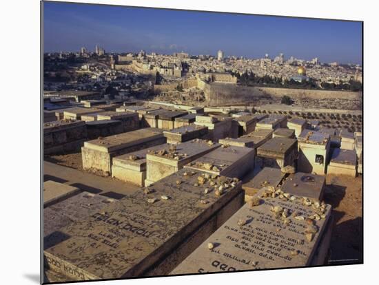 Jewish Tombs in the Mount of Olives Cemetery, with the Old City Beyond, Jerusalem, Israel-Eitan Simanor-Mounted Photographic Print