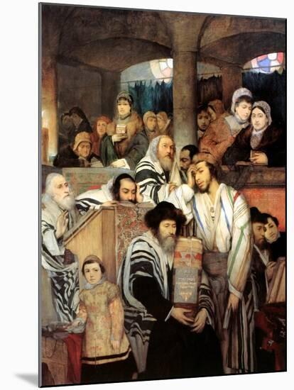 Jews Praying in the Synagogue on Yom Kippur, 1878-Maurycy Gottlieb-Mounted Giclee Print
