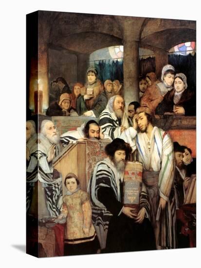 Jews Praying in the Synagogue on Yom Kippur, 1878-Maurycy Gottlieb-Stretched Canvas