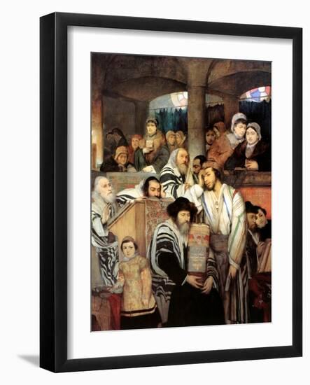 Jews Praying in the Synagogue on Yom Kippur, 1878-Maurycy Gottlieb-Framed Giclee Print