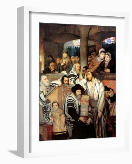 Jews Praying in the Synagogue on Yom Kippur, 1878-Maurycy Gottlieb-Framed Giclee Print