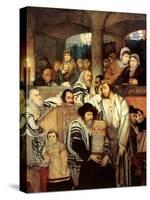 Jews Praying in the Synagogue on Yom Kippur-Maurycy Gottlieb-Stretched Canvas
