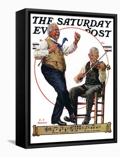 "Jig to a Fiddle," Saturday Evening Post Cover, February 2, 1929-J.F. Kernan-Framed Stretched Canvas