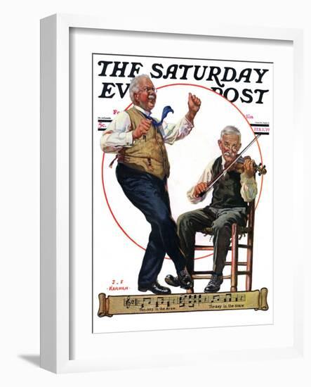 "Jig to a Fiddle," Saturday Evening Post Cover, February 2, 1929-J.F. Kernan-Framed Premium Giclee Print