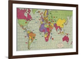 Jigsaw Puzzle of The World on Mercator's Projection with Country Capitals, 1935-null-Framed Giclee Print