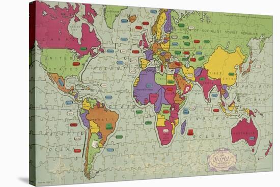 Jigsaw Puzzle of The World on Mercator's Projection with Country Capitals, 1935-null-Stretched Canvas