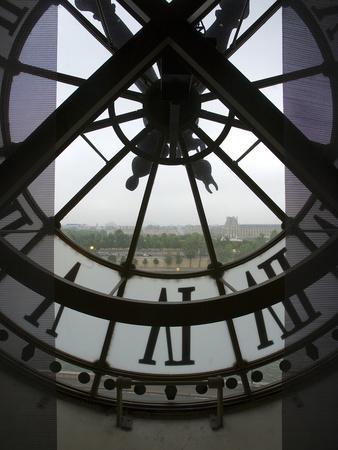 View Across Seine River Through Transparent Face of Clock in the Musee d'Orsay, Paris, France