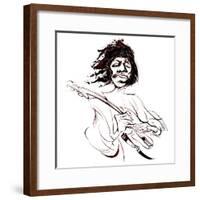 Jimi Hendrix, American guitarist, sepia line caricature-Neale Osborne-Framed Giclee Print