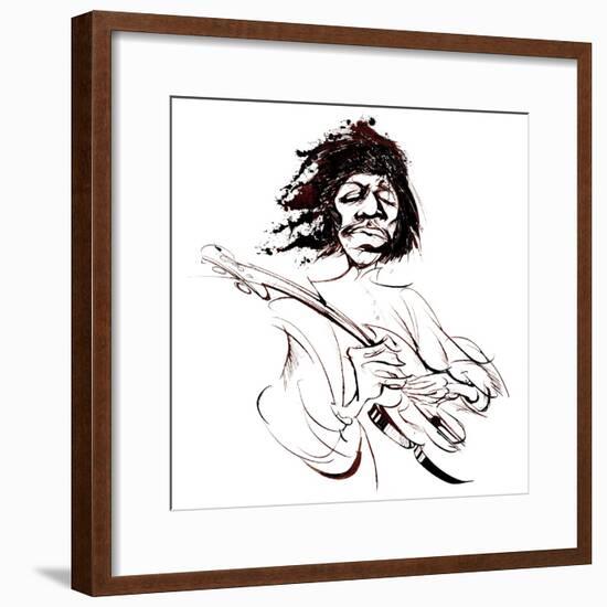 Jimi Hendrix, American guitarist, sepia line caricature-Neale Osborne-Framed Giclee Print
