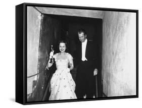 Jimmy Stewart Escorting Olivia deHavilland After Winning Oscar for Best Actress in "The Heiress"-Ed Clark-Framed Stretched Canvas