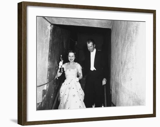 Jimmy Stewart Escorting Olivia deHavilland After Winning Oscar for Best Actress in "The Heiress"-Ed Clark-Framed Premium Photographic Print
