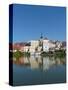 Jindrichuv Hradec with its reflection in Lake Vajgar-Jan Halaska-Stretched Canvas