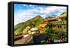 Jiu Fen (Spirited Away) overlook in Taiwan with rich, vibrant colors-David Chang-Framed Stretched Canvas
