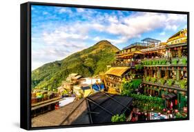 Jiu Fen (Spirited Away) overlook in Taiwan with rich, vibrant colors-David Chang-Framed Stretched Canvas