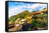 Jiu Fen (Spirited Away) overlook in Taiwan with rich, vibrant colors-David Chang-Framed Stretched Canvas