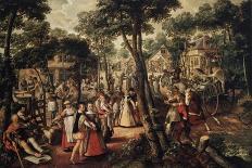 Marketplace, Flagellation, the Ecce Homo and the Bearing of the Cross in the Background, 1550-90-Joachim Beuckelaer or Bueckelaer-Framed Giclee Print